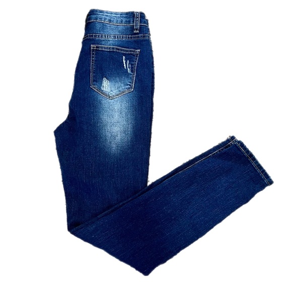 SHEIN Dark Blue Distressed Leopard Print Patch Straight Leg Women's Jeans Size M - Picture 6 of 7